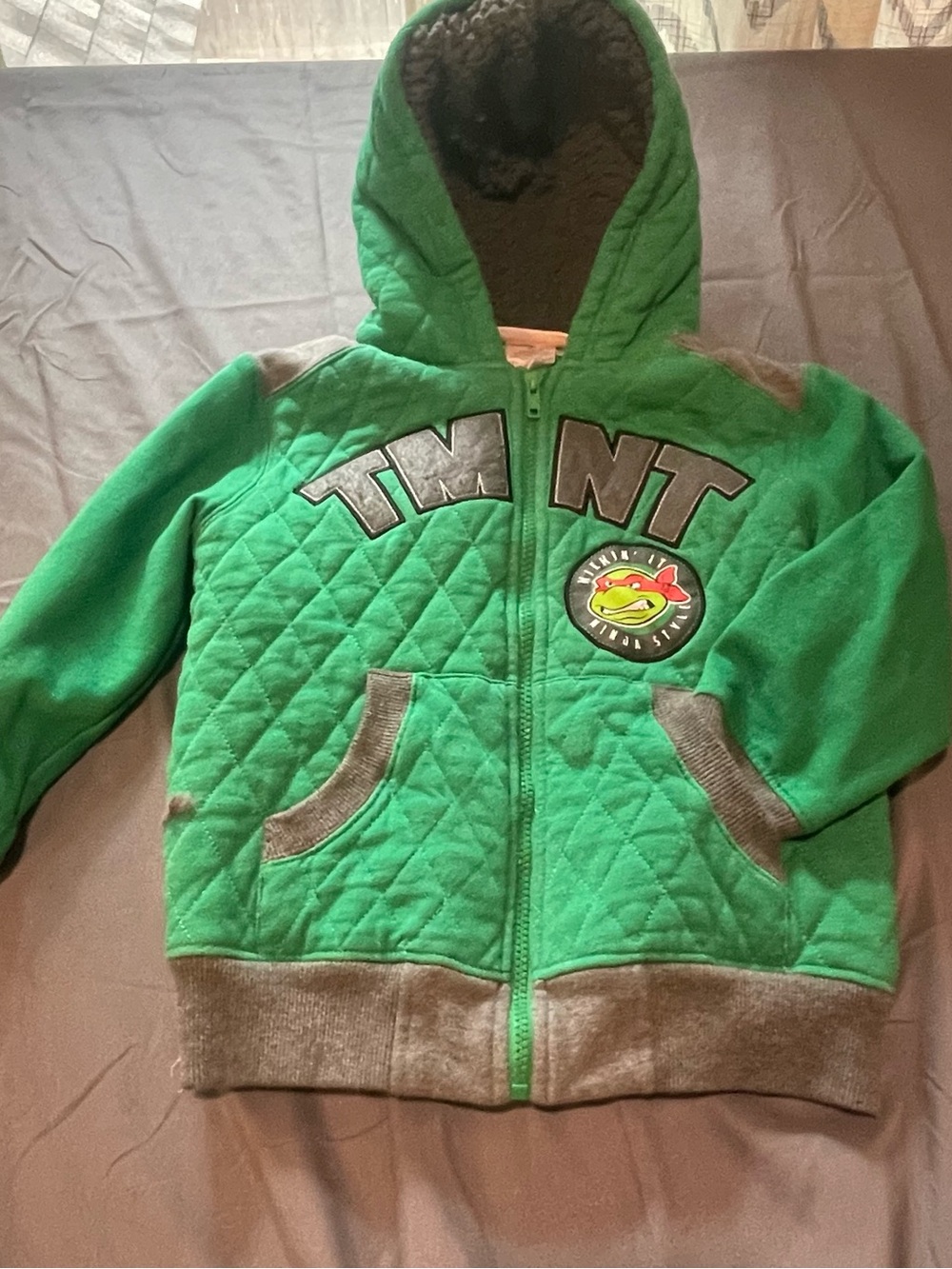 Nickelodeon Green TMNT Quilted Hoodie with Gray Accents